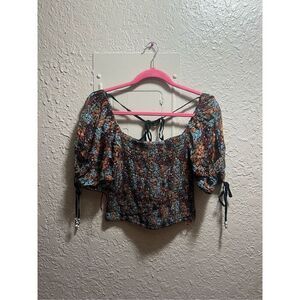 Free People Dark Floral Back On Top Shirt Woman’s Size XS NEW MSRP $98